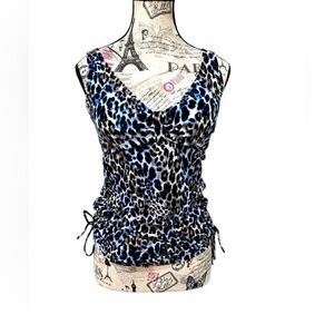 Silhouette Solutions Blue and White Ruched Swimsuit Top size 8